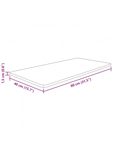 Piano Bagno 80x40x1,5 cm Legno Massello Non Trattato