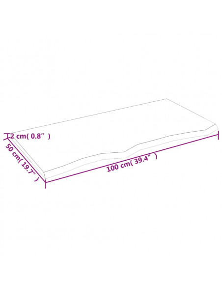 Piano Bagno Marrone Chiaro 100x50x2 cm Legno Massello Trattato