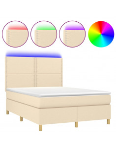 Letto a Molle con Materasso e LED Crema 140x200 cm in Tessuto 2