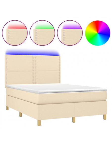 Letto a Molle con Materasso e LED Crema 140x200 cm in Tessuto