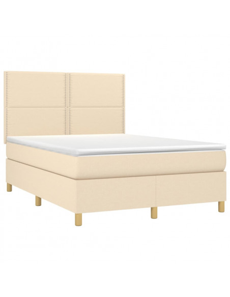 Letto a Molle con Materasso e LED Crema 140x200 cm in Tessuto