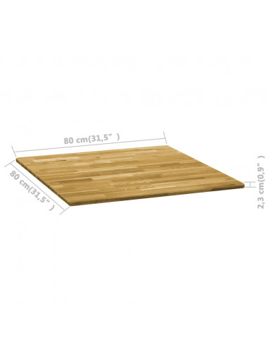 Piano del Tavolo Legno Massello di Rovere Quadrato 23mm 80x80cm