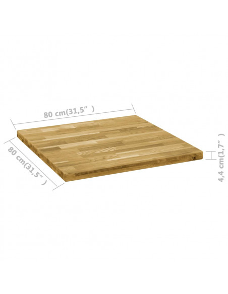 Piano del Tavolo Legno Massello di Rovere Quadrato 44mm 80x80cm