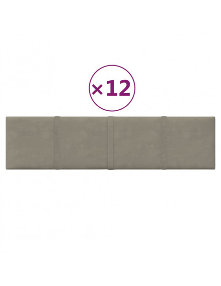 Pannelli Murali 12 pz Grigio Chiaro 60x15 cm Velluto 1,08 m²