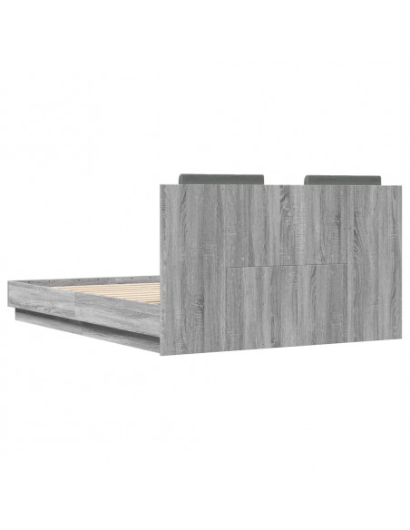 Giroletto con Testiera e LED Grigio Sonoma 135x190 cm