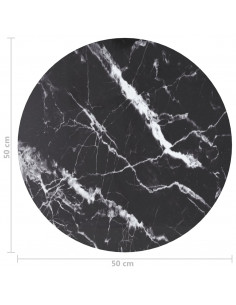 Piano per Tavolo Nero Ø50x0,8 cm Vetro Temperato Design Marmo