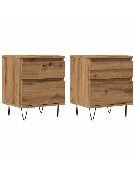 Comodini 2pz Rovere Artigianale 40x35x50 cm Legno Multistrato