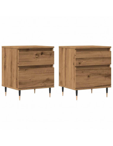 Comodini 2pz Rovere Artigianale 40x35x50 cm Legno Multistrato