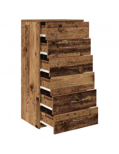 Credenza con 6 Cassetti Legno Antico 50x34x96 cm in Truciolato