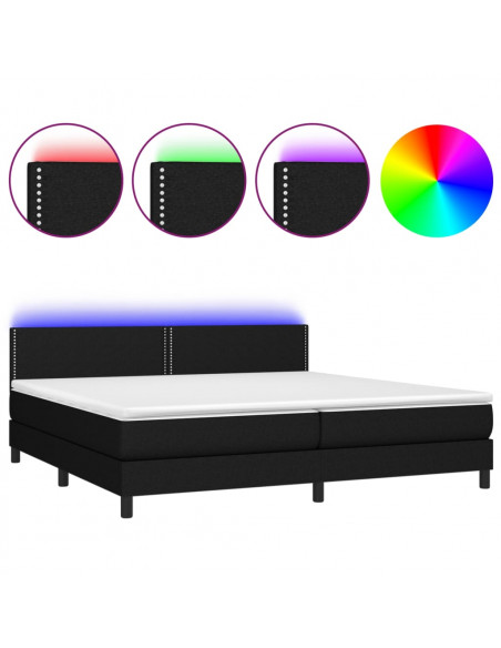 Letto a Molle Materasso e LED Nero 200x200cm in Tessuto