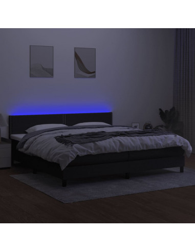 Letto a Molle Materasso e LED Nero 200x200cm in Tessuto