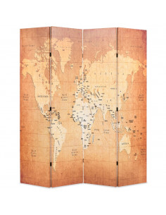 Paravento Pieghevole 160x170 cm Stampa Mappa del Mondo Giallo 2