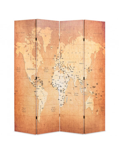 Paravento Pieghevole 160x170 cm Stampa Mappa del Mondo Giallo