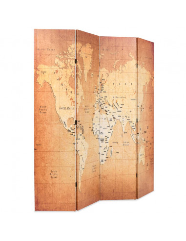 Paravento Pieghevole 160x170 cm Stampa Mappa del Mondo Giallo
