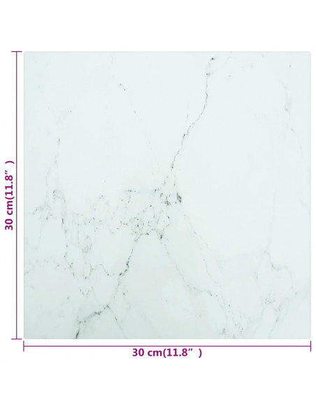 Piano Tavolo Bianco 30x30 cm 6 mm Vetro Temperato Design Marmo
