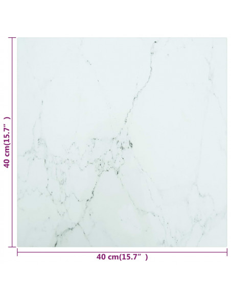 Piano Tavolo Bianco 40x40 cm 6 mm Vetro Temperato Design Marmo