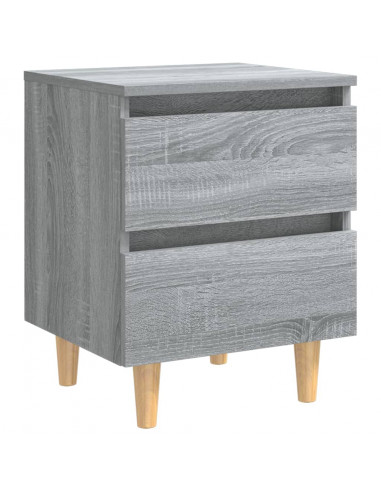 Comodino con Gambe in Legno Massello Grigio Sonoma 40x30x50 cm