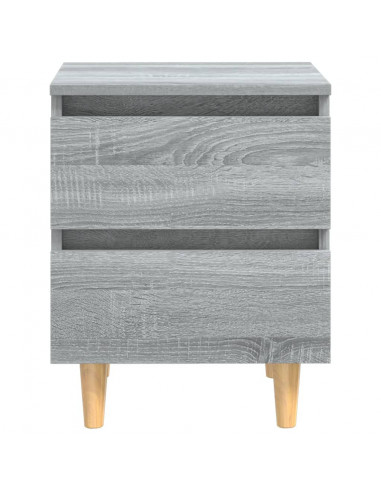 Comodino con Gambe in Legno Massello Grigio Sonoma 40x30x50 cm