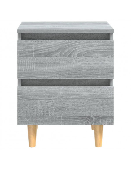 Comodino con Gambe in Legno Massello Grigio Sonoma 40x30x50 cm