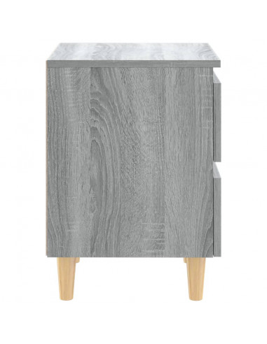 Comodino con Gambe in Legno Massello Grigio Sonoma 40x30x50 cm