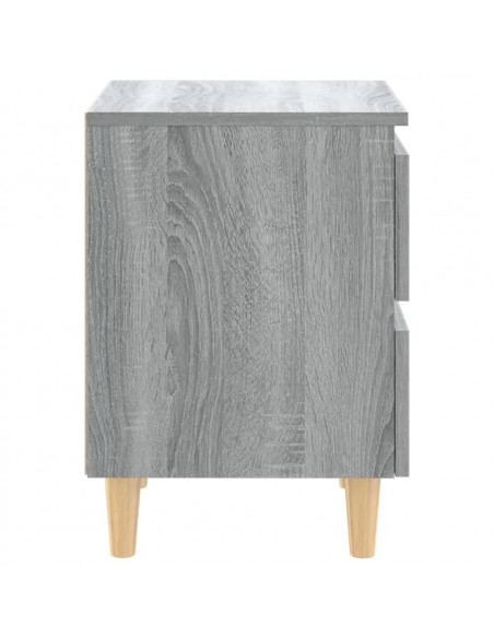 Comodino con Gambe in Legno Massello Grigio Sonoma 40x30x50 cm