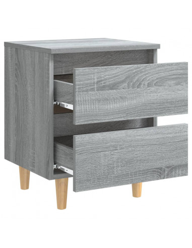Comodino con Gambe in Legno Massello Grigio Sonoma 40x30x50 cm