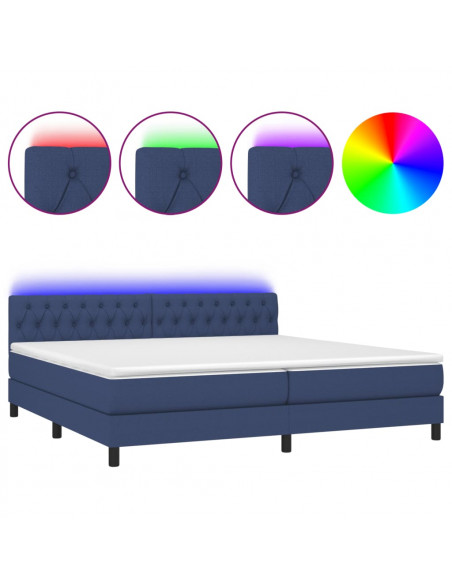 Letto a Molle Materasso e LED Blu 200x200cm in Tessuto