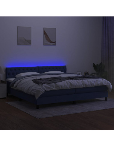 Letto a Molle Materasso e LED Blu 200x200cm in Tessuto