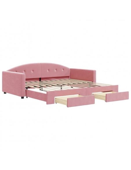 Divano Letto Estraibile con Cassetti Rosa 100x200 cm Velluto