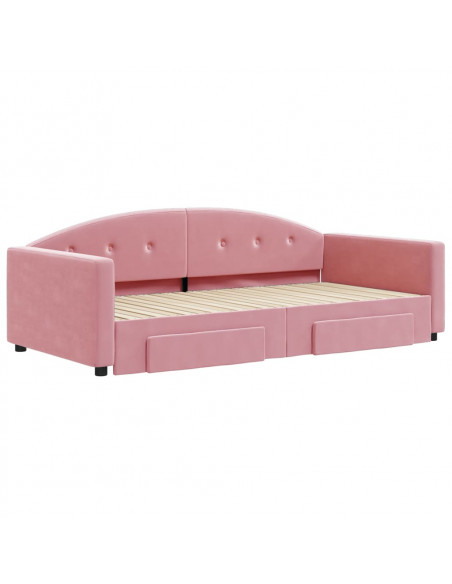 Divano Letto Estraibile con Cassetti Rosa 100x200 cm Velluto