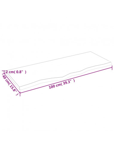 Piano Tavolo Marrone Scuro 100x40x2cm Rovere Massello Trattato