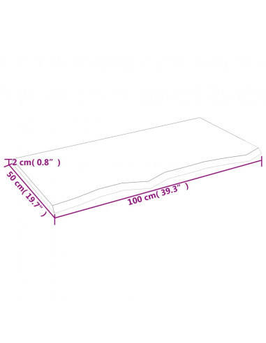 Piano Tavolo Marrone Scuro 100x50x2cm Rovere Massello Trattato