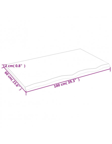 Piano Tavolo Marrone Scuro 100x60x2cm Rovere Massello Trattato
