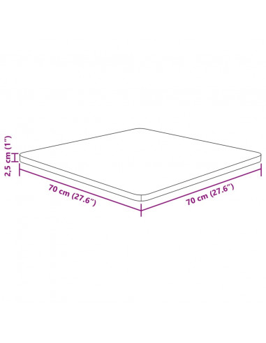 Piano Tavolo Quadrato 70x70x2,5 cm Massello Rovere Non Trattato