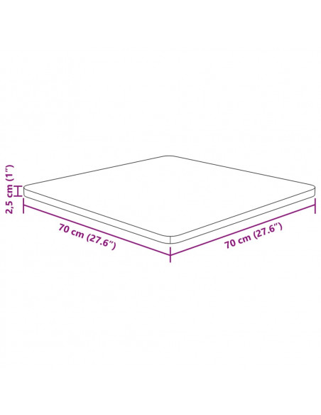Piano Tavolo Quadrato 70x70x2,5 cm Massello Rovere Non Trattato