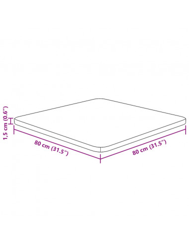 Piano Tavolo Quadrato 80x80x1,5 cm Massello Rovere Non Trattato