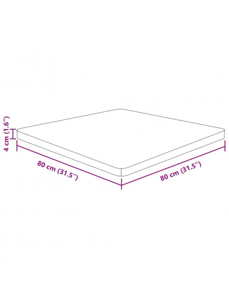 Piano Tavolo Quadrato 80x80x4 cm Massello Rovere Non Trattato