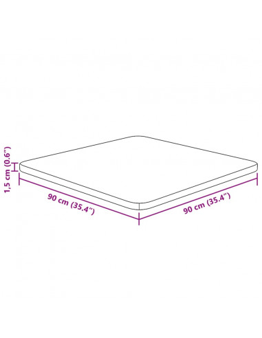 Piano Tavolo Quadrato 90x90x1,5 cm Massello Rovere Non Trattato