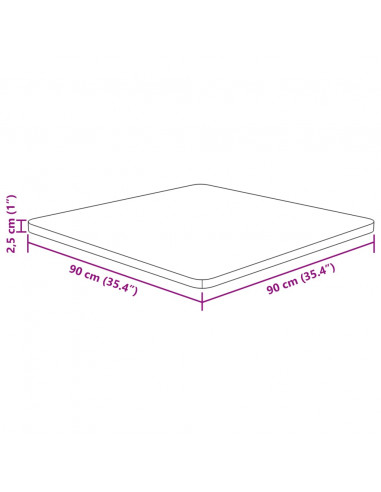 Piano Tavolo Quadrato 90x90x2,5 cm Massello Rovere Non Trattato