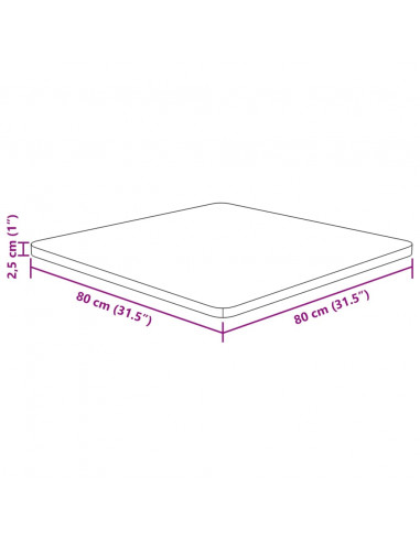Piano Tavolo Quadrato Marrone Chiaro 80x80x2,5 Rovere Trattato