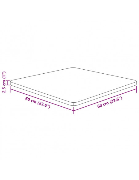 Piano Tavolo Quadrato Marrone Scuro 60x60x2,5cm Rovere Trattato