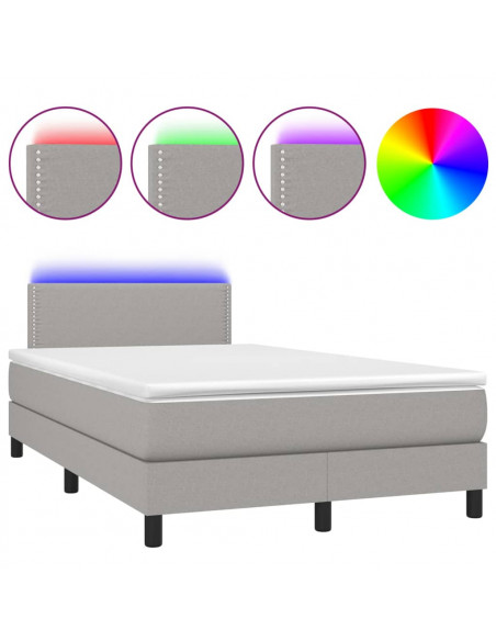 Letto a Molle Materasso e LED Grigio Chiaro 120x200 cm Tessuto