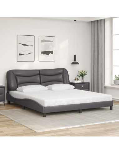 Letto con Materasso Grigio 180x200 cm in Similpelle