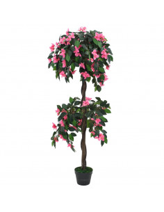 Pianta Artificiale di Rododendro con Vaso 155 cm Verde e Rosa