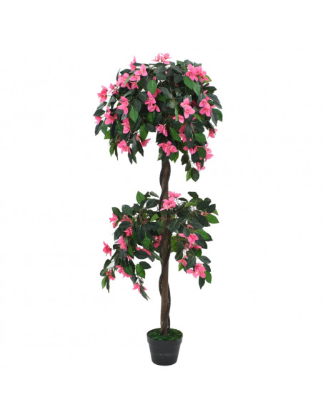 Pianta Artificiale di Rododendro con Vaso 155 cm Verde e Rosa