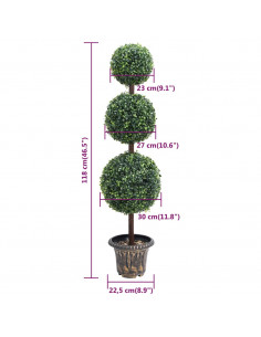 Pianta di Bosso Artificiale a Sfera con Vaso Verde 118 cm