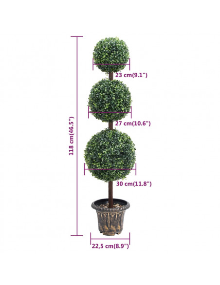 Pianta di Bosso Artificiale a Sfera con Vaso Verde 118 cm