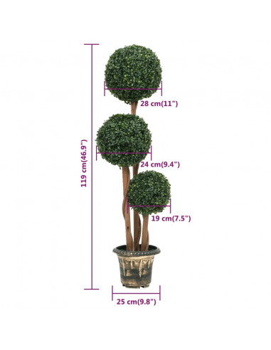 Pianta di Bosso Artificiale a Sfera con Vaso Verde 119 cm