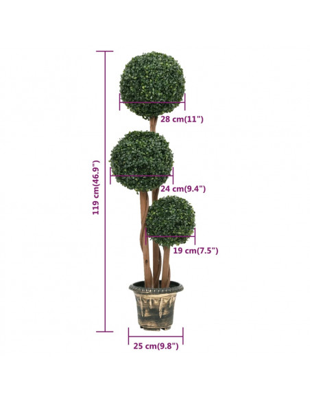 Pianta di Bosso Artificiale a Sfera con Vaso Verde 119 cm