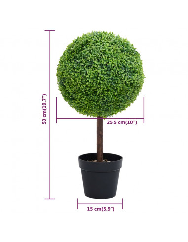Pianta di Bosso Artificiale a Sfera con Vaso Verde 50 cm
